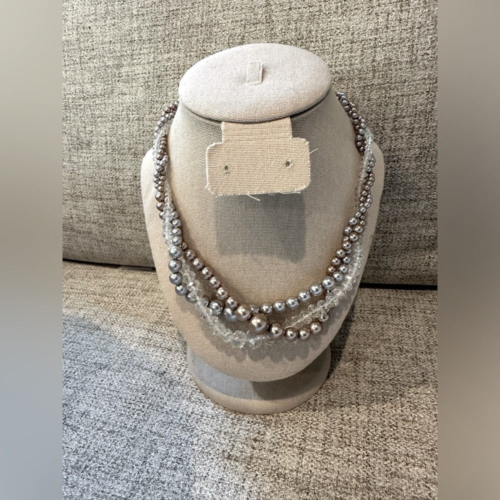 Hold Roman RMN 3 strand aurora borealis faux pearls & crystal bead necklace